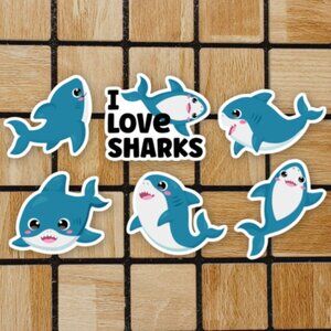 Cute Kawaii Shark Sticker Pack of 6 Vinyl Stickers Waterproof Sticker Set